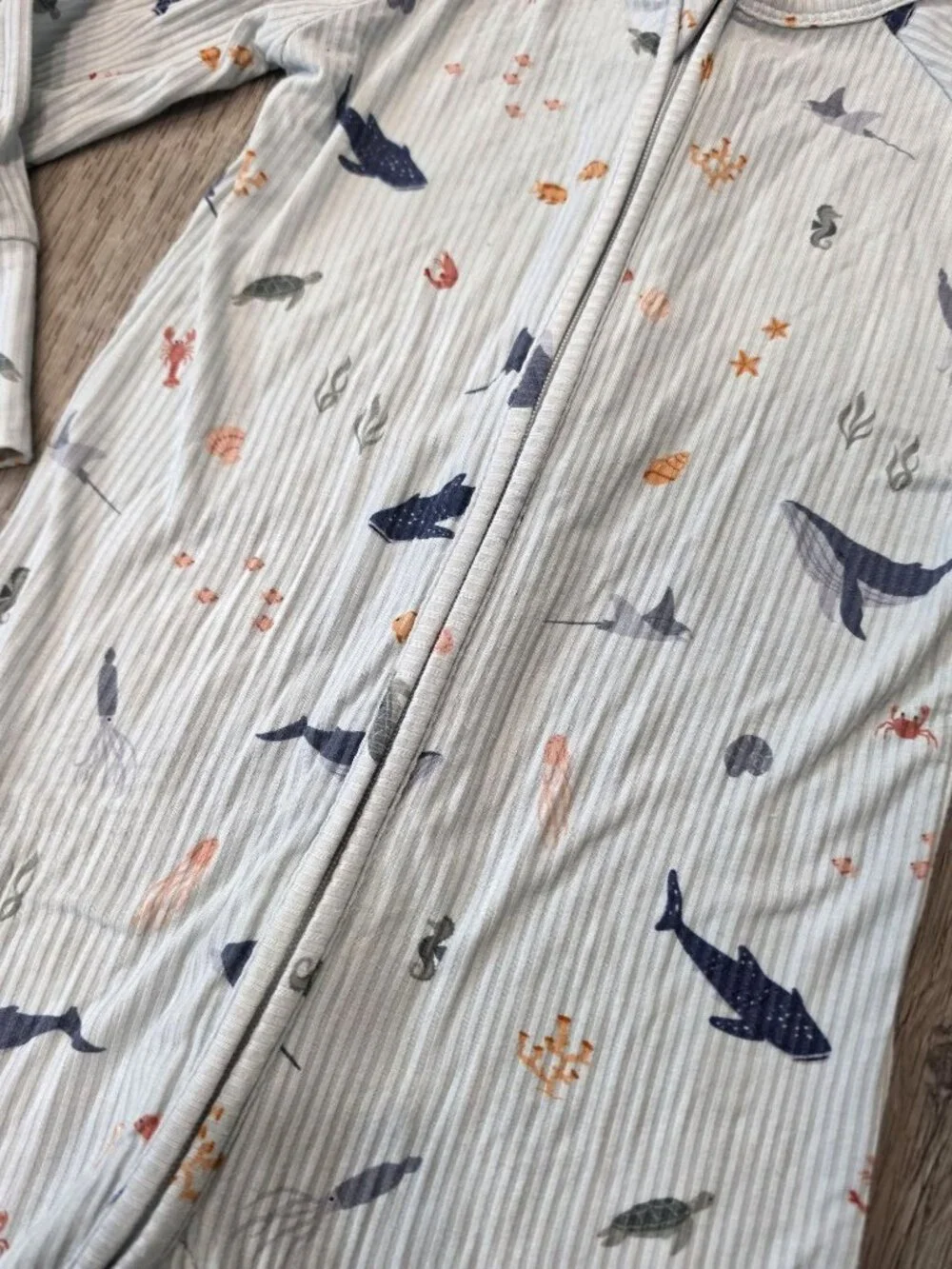 Brave Little Ones Baby Toddler Footed Pajamas 12-18M Zip-Up Ocean Theme Bamboo